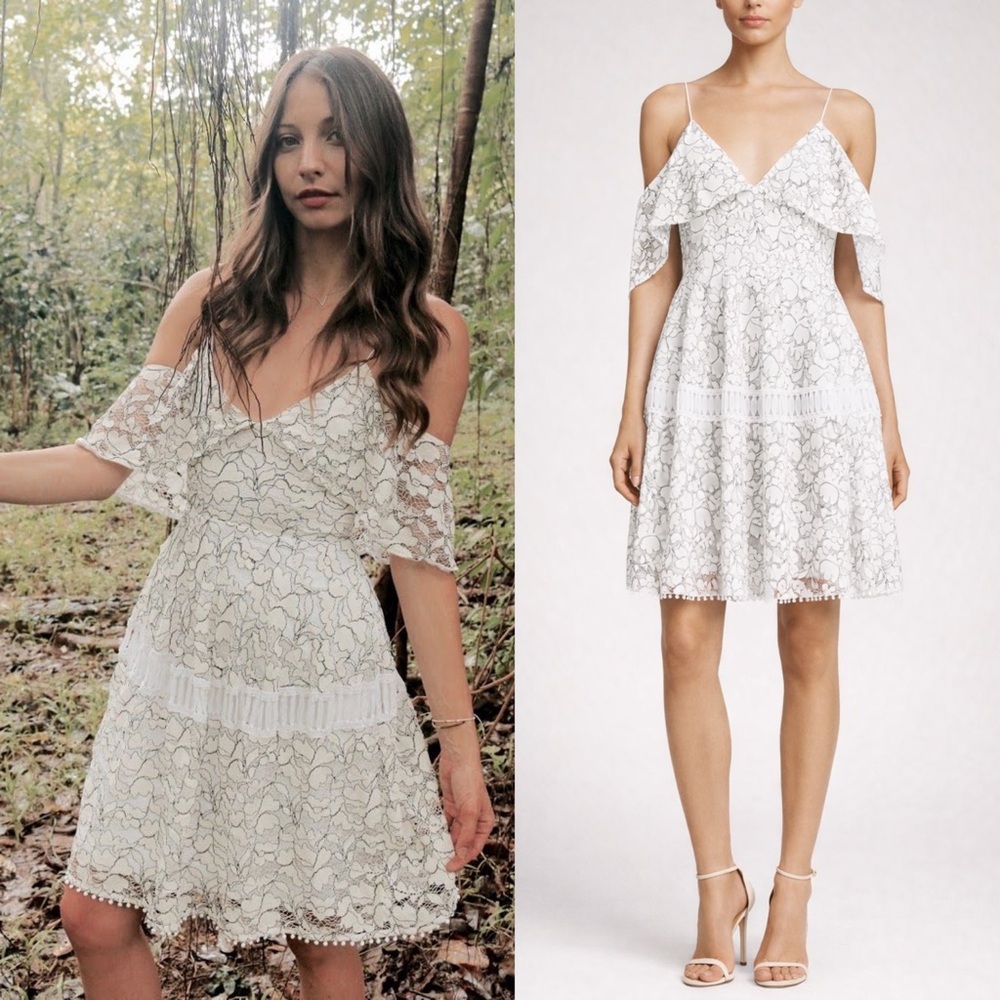 Nicholas Basque Dress White / Black Lace Floral NWT Size 4